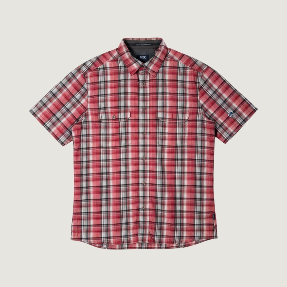 Kuhl Eluxor Mens Large Red Plaid Short Sleeve Button Down Performance Shirt